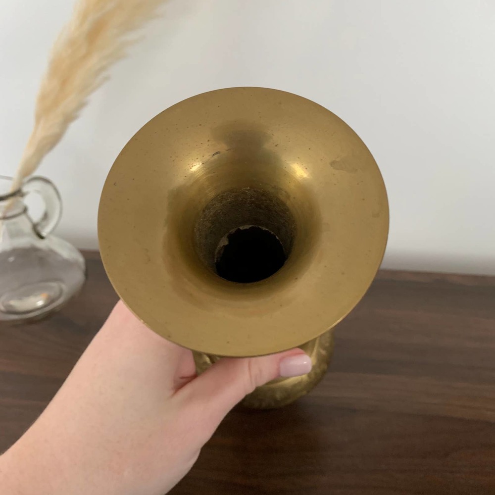 VTG Indian Gold Brass Etched Bottleneck Bud Vase - Picture 9 of 10